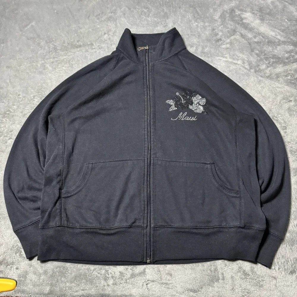 VTG Y2K Maui Hawaii Rhinstone Full Zip Jacket Womens Size L Retro Casual Comfort